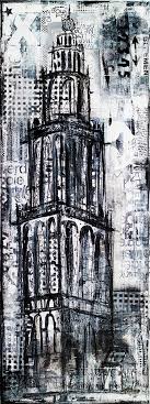 Martinitoren Groningen Schilderij Mixed Media Groningen Kunstwerk Zwart Wit