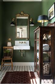 Vintage Furniture In A Bathroom Can Be Just Completely Gorgeous I Love The Deep Olive Green Too Dark Furniture House Interior Interior