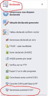 153 p 1 din codul fiscal, si se depune lunar, la agentia nationala a finantelor, pana pe data. Generare Automata D107 Medialogic Srl