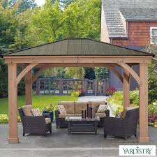 Yardistry 14ft X 12ft 4 3 X 3 7m Cedar Gazebo With Aluminium Roof Gazebos Tents Conservatories Outdoor Struc Outdoor Pergola Patio Gazebo Pergola Patio