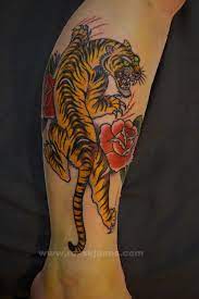 Tiger Roses Tattoo Animal Thigh Tattoo Traditional Tiger Tattoo Tiger Tattoo