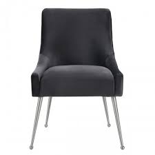 Grey Velvet Accent Dining Chair Silver Back Handle Legs Dining Chairs Upholstered Side Chair Upholstered Dining Chairs