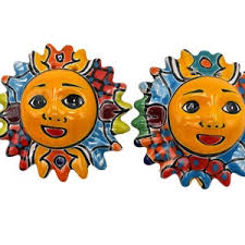 Mexican Talavera Sun Face Hand Painted Pottery Wall Hanging Decor Garden  Decor