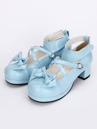 Lolitashow Sweet Lolita Shoes Light Blue Cross Bow Cute Lolita Shoes Ankle Strap Low Heels Lolita Pumps With Detachable Bow Lolitashow Com