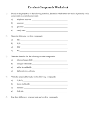 Use the appropriate prefixes to name these simple compounds. Covalent Compounds Worksheet