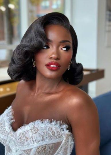Gorgeous Side Part Vintage Finger Wave Wedding Hairstyle For Black Women