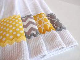 Set Of 4 Yellow And Grey Kitchen Towels Yellow And By Augustave Diy Kitchen Gifts Sheets Diy Diy Towels