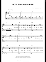 Em d g cause after all you do know best. Piano Sheet Music The Fray How To Save A Life Piano Sheet