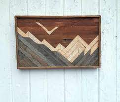 Reclaimed Wood Wall Art Decor Mountain Wall Art Mountains Nature Bird Eagle Rustic Art Mosaic Art Home Art Murale En Bois Art En Bois Deco Murale Bois