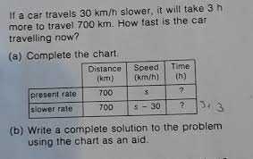 Solved If A Car Travels 30 Km H Slower It Will Take 3 H