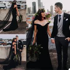 The beauty of a backless wedding dress is that it works with a diverse array of silhouettes. Black Satin Mermaid Wedding Dresses With Veil Off Shoulder Backless Bridal Gowns Sweep Train Country Boho Wedding Dress Vestidos Wedding Dresses Aliexpress