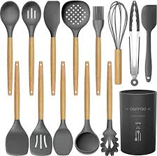 Find wooden kitchen utensils & more at west elm®. Amazon Com 14 Pcs Silicone Cooking Utensils Kitchen Utensil Set 446 F Heat Resistant Turner Tongs Spatula Spoon Brush Whisk Wooden Handles Gray Kitchen Gadgets Tools Set For Nonstick Cookware Bpa Free Kitchen Dining
