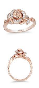 Enchanted Disney Belle 1 10 Ct T W Diamond Rose Ring In 10k Rose Gold Taki