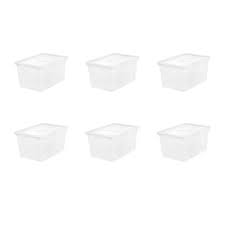 The 28 qt and 56 qt storage boxes use the same lid, allowing both the shallow and deep sizes to be stacked in the same footprint. Iris 58 Qt Clear Storage Box 6 Pack 586870 6pk The Home Depot