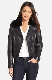 Classiques Entier Brenna Leather Jacket With Detachable Genuine Toscana Shearling Collar Regular Petite Nordstrom Fur Collar Leather Jacket Leather Jacket Shearling Collar