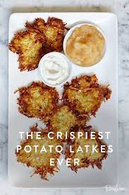 The Crispiest Potato Latkes Ready The Sour Cream And Applesauce Dessertrecipe Recipes Potato Latke Recipe Latkes Recipes