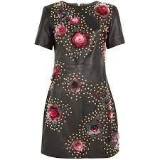 Topshop Studded Leather Floral Dress 350 Liked On Polyvore Featuring Dresses Topshop Black Real L Floral Dress Design Top Shop Dress Real Leather Dress