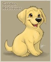 Golden retriever dog in pen and ink with watercolor wash with a big smile on his face. Cartoon Dog Drawing Golden Retriever