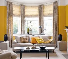 Design Black And Beige Curtains Black Yellow Beige Curtains Beige Furniture Black Accents Yellow Walls Bay Window Living Room Yellow Living Room Living Room Grey