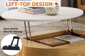 Modern Round Coffee Table With Storage Lift Top Wood Coffee Table With Rotatable Drawers In White Natural In 2020 Coffee Table Round Coffee Table Modern Coffee Table With Storage
