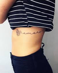 Amore Rose Script Tattoo Line Tattoo Girl Ribs By Ana Maturana Tattoo Script Quote Tattoos Girls Line Tattoos