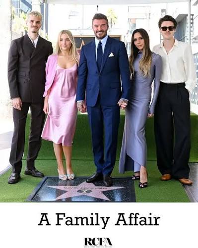 David Beckham received his star on the Hollywood Walk of Fame with his  family by his side for the special occasion. Victoria Beckham wore one of  her own designs in a soft