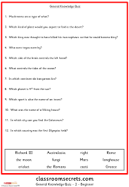 Though you should be warned, there are no actual questions about coins in this quiz, so you can sit down and take that sigh of relief right now. General Knowledge Quiz Classroom Secrets
