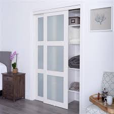 Linear glass are hinged door wardrobes with special pivot hinges that can open at a 180° angle. Reliabilt Renin 60 In X 80 In Off White Frosted Glass Sliding Closet Door Eu2030bwfge060080 Rona