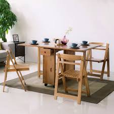 Modern Space Saving Solid Wood Folding Dining Table Set With Chair Storage 5 Piece 58 In 2020 Folding Dining Table Chair Storage Dining Table