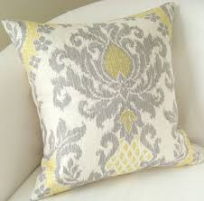 Gray Yellow Pillow Cover Ikat Pillow Decorative Throw Pillow Damask Pillow Cushion Accent Pillow Damask Pillows Yellow Pillow Covers Grey Throw Pillows