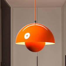 Orange Metal Pendant Lighting With Dome Shade Nordic Hanging Ceiling Light For Dining Room In 2020 Hanging Ceiling Lights Ceiling Lights Dining Room Lighting