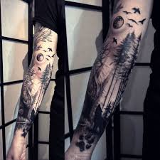 Black And White Space Tattoo Half Sleeve Alluring Dark Forest Tattoo Viking Animal Tattoos Forest Tattoo Sleeve Wolf Sleeve Tattoo Designs Nature Tattoo Sleeve Tattoo Sleeve Designs Forearm Tattoos