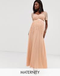 Maya Maternity Mesh All Over Scattered Sequin Pleated Maxi Dress In Soft Peach Asos In 2020 Maxi Dress Sale Maxi Dress Prom Maxi Knit Dress