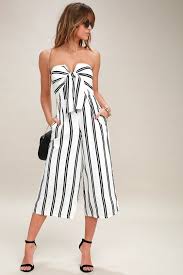 Black And White Striped Romper Pants Margo Black And White Striped Strapless Midi Jumpsuit Dressy Rompers And Jumpsuits Midi Jumpsuit Jumpsuit
