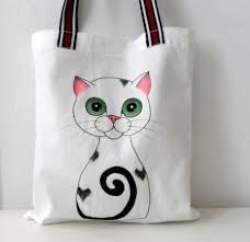 Shebbo Design Tuxedo Kedi Tote Canta El Boyamasi Bez Canta Canta Sepet Cantalar Tote Canta