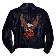 70s Black Harley Davidson Large Upswept Eagle Back Embroidered Mens Leather Jacket Size Large Black Harley Davidson Harley Davidson Harley