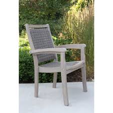 Grey Wash Eucalyptus All Weather Driftwood Grey Wicker Stacking Arm Chair Patio Dining Beachcrest Home Patio Dining Chairs