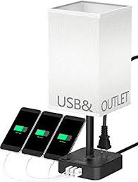 Cozoo Usb Bedside Table Desk Lamp With 3 Usb Charging Ports And 2 Outlets Power Strip Black Charger Base Wi Bedroom Night Stands Black Charger Fabric Shades