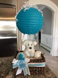 Puppy In Hot Air Balloon Diaper Cake Basket It S A Boy Diaper Basket Puppy Baby Shower Hot Air Ballon Baby Shower Puppy Shower