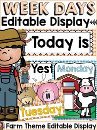 Farm Class Decor Editable Days Of The Week Display Classroom Fun Teaching Preschool Teacher Help