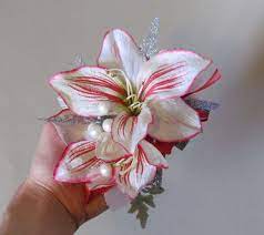 On Sale Wrist Corsage With Red White Amaryllis Matching Etsy Corsage And Boutonniere Set Wrist Corsage Prom Flowers