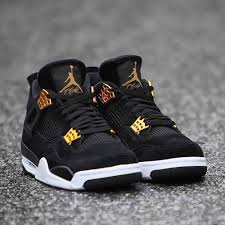 Black And Gold Jordans Womens Nike Air Jordan 4 Retro Royalty Jordan Shoes Girls Sneakers Fashion Hype Shoes