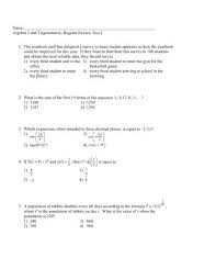 Review of all algebra i. Name Algebra 2 And Trigonometry Regents Review Test 2 1 The
