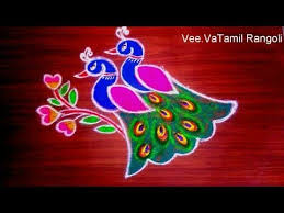 Colourful Two Peacocks Flower Rangoli Kolam Rangoli Designs With Dots Margazhi Sankranthi Muggulu You Rangoli Patterns Rangoli Border Designs Rangoli Designs