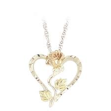 Mt Rushmore Black Hills Gold 10k Gold Sterling Silver Rose Heart Pendant Necklace Black Hills Gold Jewelry Black Hills Gold Heart Pendant Necklace