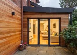 Idee Agrandissement Maison Facade Bois Porte Vitree House Extensions Double Entry Doors Entry Door With Sidelights