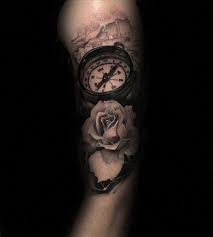 Natuical Map With Compass And Realistic White Rose Tattoo On Male Tattoodesignsmen Realistic Rose Tattoo Black And Grey Rose Tattoo Tattoo Designs Men