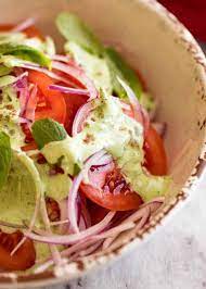 Indian Tomato Salad With Mint Dressing Recipe Indian Salads Indian Food Recipes Vegetable Recipes