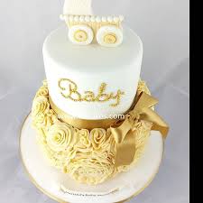 Lovely Cream White And Gold Baby Shower Cake Bbkakes Cake Babyshower Babyshowercake Gold Baby Shower Cake Baby Shower Cakes Neutral Pink Baby Shower Cake