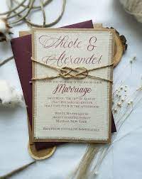 Rustic Knot Burgundy Wedding Invitation Boho Script Fabric Knot Wine Weddin Burgundy Wedding Invitations Wedding Invitations Rustic Country Wedding Invitations